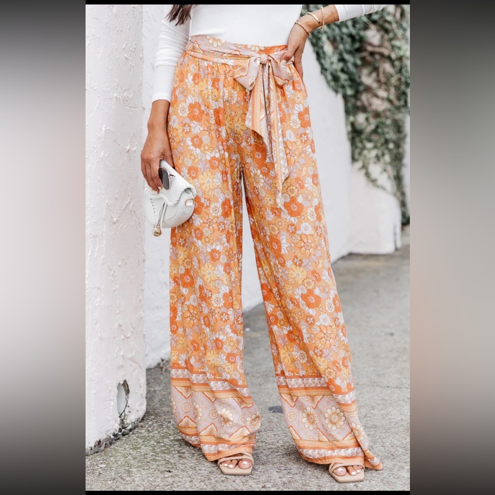 Pink Lily Floral Pants